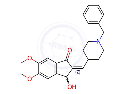Chemical structure of 1H-Inden-1-one, 2,3-dihydro-3-hydroxy-5,6-dimethoxy-2-[[1-(phenylmethyl)-4-piperidinyl]methylene]-