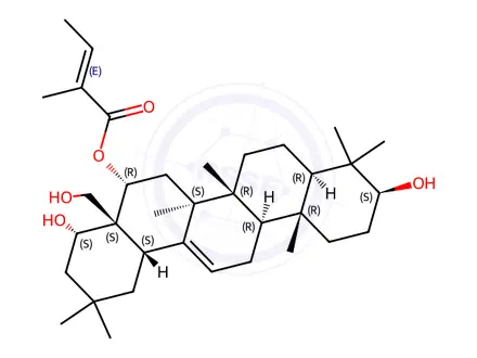 Chemical structure of Olean-12-ene-3,16,22,28-tetrol, 16-(2-methyl-2-butenoate), [3β,16α(E),22α]-