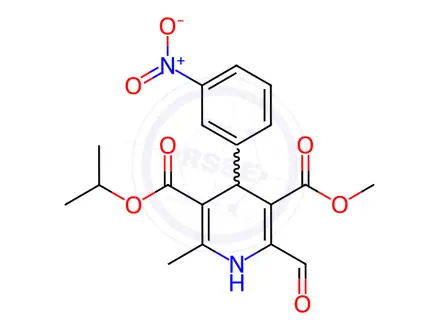 Chemical structure of 4-(3-Nitrophenyl)-2-formyl-6-methyl-1,4-dihydropyridine-3,5-dicarboxylic Acid 5-Isopropyl ester 3-methyl ester