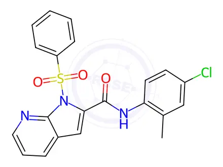 Chemical structure of N-(4-chloro-2-methylphenyl)-1-(phenylsulfonyl)-1H-pyrrolo[2,3-b]pyridine-2-carboxamide