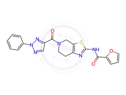 Chemical structure of N-(5-(2-Phenyl-2H-1,2,3-triazole-4-carbonyl)-4,5,6,7-tetrahydrothiazolo[5,4-c]pyridin-2-yl)furan-2-carboxamide