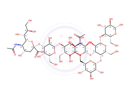 Chemical structure of (2S,4S,5R,6R)-5-acetamido-2-[(2S,3R,4S,5S,6R)-2-[(2R,3S,4R,5R,6S)-5-ac etamido-4-hydroxy-2-(hydroxymethyl)-6-[[(2R,3R,4S,5R,6R)-3,4,5-trihydr oxy-6-[(2R,3S,4S,5R,6S)-5-hydroxy-2-(hydroxymethyl)-4-[(2S,3R,4S,5R,6R)-3,4,5-trihydroxy-6-(hydroxymethyl)oxan-2-yl]oxy-6-[(2R,3R,4S,5R,6R)-4,5,6-trihydroxy-2-(hydroxymethyl)oxan-3-yl]oxy-oxan-3-yl]oxy-oxan-2-y l]methoxy]oxan-3-yl]oxy-3,5-dihydroxy-6-(hydroxymethyl)oxan-4-yl]oxy-4-hydroxy-6-[(1S,2R)-1,2,3-trihydroxypropyl]oxane-2-carboxylic acid