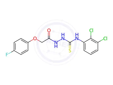 Chemical structure of N-(2,3-dichlorophenyl)-2-(2-(4-fluorophenoxy)acetyl)hydrazine-1-carbothioamide