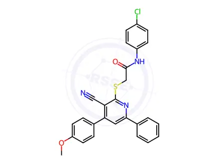 Chemical structure of N-(4-chlorophenyl)-2-((3-cyano-4-(4-methoxyphenyl)-6-phenylpyridin-2-yl)thio)acetamide