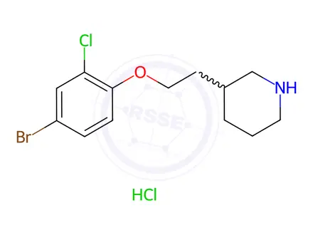 Chemical structure of 3-[2-(4-Bromo-2-chlorophenoxy)ethyl]piperidine hydrochloride
