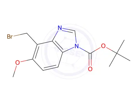 Chemical structure of tert-Butyl 4-(bromomethyl)-5-methoxy-1H-benzo[d]imidazole-1-carboxylate