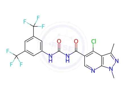 Chemical structure of N-[(4-Chloro-1,3-dimethyl-1H-pyrazolo[3,4-b]pyridin-5-yl)carbonyl]-N'-[3,5-di(trifluoromethyl)phenyl]urea
