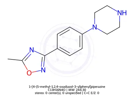 Chemical structure of 1-[4-(5-methyl-1,2,4-oxadiazol-3-yl)phenyl]piperazine
