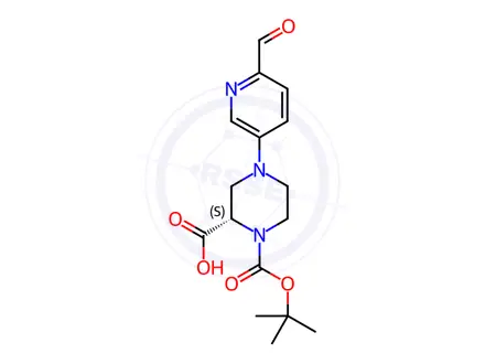 Chemical structure of (S)-1-(tert-Butoxycarbonyl)-4-(6-formylpyridin-3-yl)piperazine-2-carboxylic acid