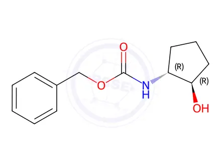Chemical structure of benzyl (+/-)-trans-(2-hydroxycyclopentyl)carbamate