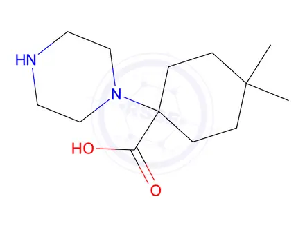 Chemical structure of 4,4-Dimethyl-1-(piperazin-1-yl)cyclohexane-1-carboxylic acid