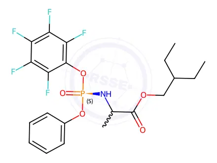Chemical structure of 2-Ethylbutyl ((S)-(perfluorophenoxy)(phenoxy)phosphoryl)-L-alaninate