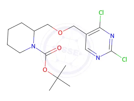 Chemical structure of Tert-butyl 2-(((2,4-dichloropyrimidin-5-yl)methoxy)methyl)piperidine-1-carboxylate