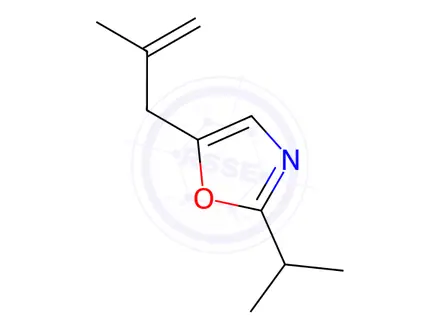 Chemical structure of Oxazole, 2-(1-methylethyl)-5-(2-methyl-2-propenyl)-(9CI)