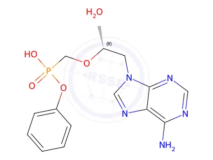 Chemical structure of phenyl hydrogen ((((R)-1-(6-amino-9H-purin-9-yl)propan-2-yl)oxy)methyl)phosphonate hydrate