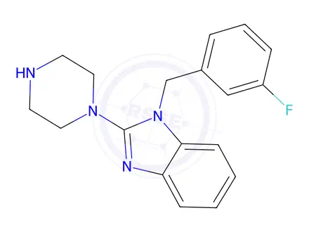 Chemical structure of 1-(3-Fluoro-benzyl)-2-piperazin-1-yl-1H-benzoiMidazole