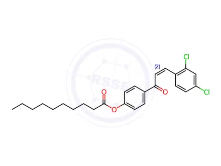 Chemical structure of 4-[(2Z)-3-(2,4-Dichlorophenyl)prop-2-enoyl]phenyl decanoate