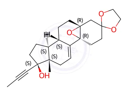 Chemical structure of (5α,10α,17β)-5,10-Epoxy-17-hydroxy-17-(1-propyn-1-yl)-estr-9(11)-en-3-one Cyclic 1,2-Ethanediyl Acetal