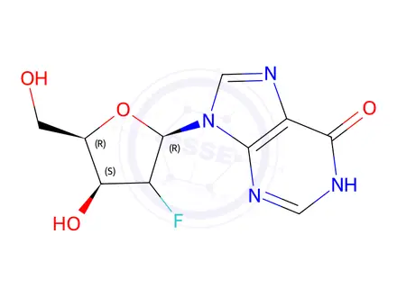 Chemical structure of 9-(2-Deoxy-2-fluoro-beta-D-arabinofuranosyl)-1,9-dihydro-6H-purin-6-one