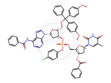 Chemical structure of 3'-O-benzoyl-P-(4-chlorophenyl)thymidylyl(5'->3')-N-benzoyl-5'-O-[bis(4-methoxyphenyl)phenylmethyl]-2'-deoxyadenosine
