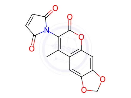 Chemical structure of 6,7-Methylenedioxy-4-methyl-3-maleimidocoumarin