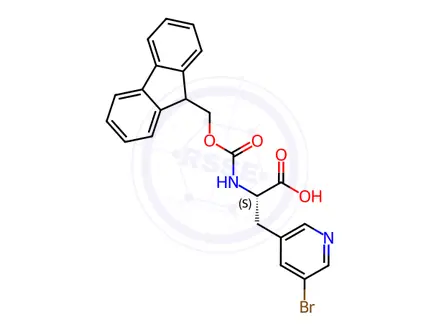 Chemical structure of (S)-2-((((9H-Fluoren-9-yl)methoxy)carbonyl)amino)-3-(5-bromopyridin-3-yl)propanoic acid