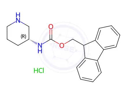 Chemical structure of Carbamic acid, N-(3R)-3-piperidinyl-, 9H-fluoren-9-ylmethyl ester, hydrochloride (1:1)