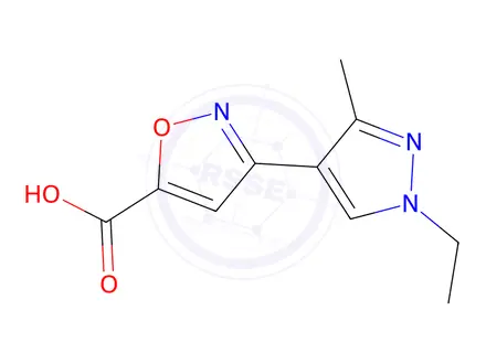 Chemical structure of 3-(1-ethyl-3-methyl-1H-pyrazol-4-yl)isoxazole-5-carboxylic Acid
