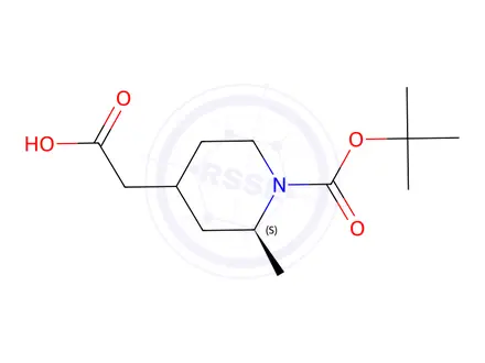 Chemical structure of 2-((2S)-1-(tert-butoxycarbonyl)-2-methylpiperidin-4-yl)acetic acid