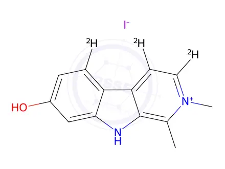 Chemical structure of 7-Hydroxy-1,2-dimethyl-9H-pyrido[3,4-b]indolium-d3 Iodide