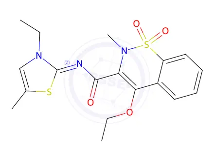 Chemical structure of (Z)-4-ethoxy-N-(3-ethyl-5-methylthiazol-2(3H)-ylidene)-2-methyl-2H-benzo[e][1,2]thiazine-3-carboxamide 1,1-dioxide