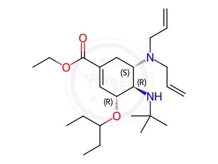 Chemical structure of Ethyl (3R,4R,5S)-4-(tert-butylamino)-5-(diallylamino)-3-(pentan-3-yloxy)cyclohex-1-ene-1-carboxylate