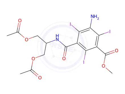 Chemical structure of 2-(3-amino-2,4,6-triiodo-5-(methoxycarbonyl)benzamido)propane-1,3-diyl diacetate