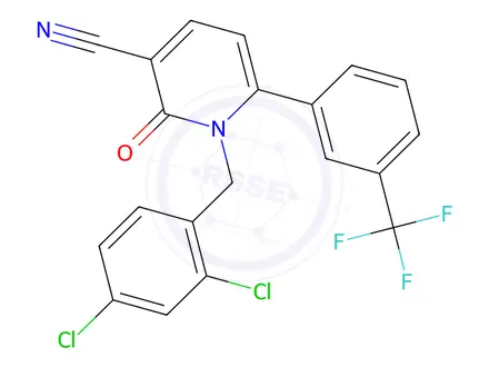 Chemical structure of 1-[(2,4-Dichlorophenyl)methyl]-2-oxo-6-[3-(trifluoromethyl)phenyl]-1,2-dihydropyridine-3-carbonitrile