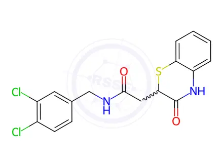 Chemical structure of N-(3,4-dichlorobenzyl)-2-(3-oxo-3,4-dihydro-2H-benzo[b][1,4]thiazin-2-yl)acetamide