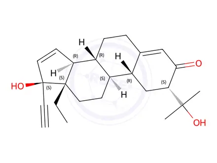 Chemical structure of (2S,8R,9S,10R,13S,14S,17R)-13-ethyl-17-ethynyl-17-hydroxy-2-(2-hydroxypropan-2-yl)-6,7,8,9,10,11,12,13,14,17-decahydro-1H-cyclopenta[a]phenanthren-3(2H)-one