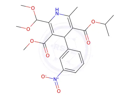 Chemical structure of 4-(3-Nitrophenyl)-2-dimethoxymethyl-1,4-dihydropyridine-3,5-dicarboxylic Acid 5-Isopropyl Ester 3-Methyl Ester