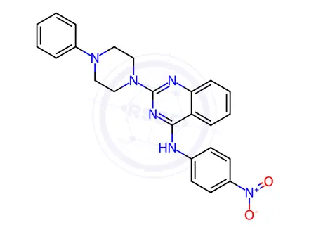 Chemical structure of N-(4-Nitrophenyl)-2-(4-phenylpiperazin-1-yl)quinazolin-4-amine