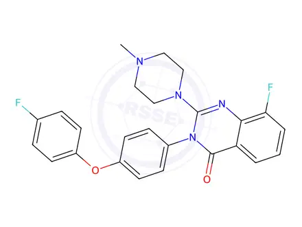Chemical structure of 4(3H)-Quinazolinone, 8-fluoro-3-[4-(4-fluorophenoxy)phenyl]-2-(4-methyl-1-piperazinyl)-