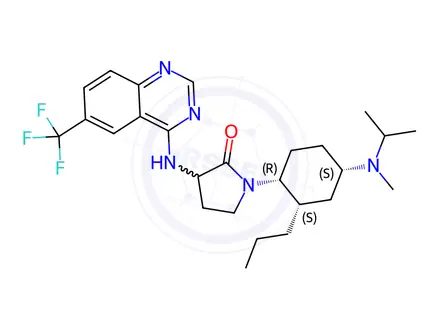 Chemical structure of (S)-1-((1S,2R,4R)-4-(isopropyl(methyl)amino)-2-propylcyclohexyl)-3-((6-(trifluoromethyl)quinazolin-4
