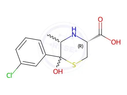 Chemical structure of (3R,5RS,6RS)-6-(3-Chlorophenyl)-6-Hydroxy-5-Methyl-3-Thiomorpholine Carboxylic Acid