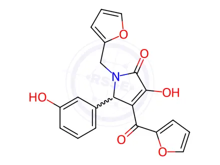 Chemical structure of 4-(Furan-2-carbonyl)-1-(furan-2-ylmethyl)-3-hydroxy-5-(3-hydroxyphenyl)-1H-pyrrol-2(5H)-one