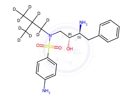 Chemical structure of 4-Amino-N-((2R,3S)-3-amino-2-hydroxy-4-phenylbutyl)-N-(isobutyl-d9)benzenesulfonamide