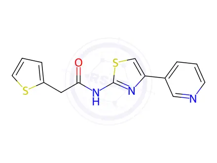 Chemical structure of N-(4-(Pyridin-3-yl)thiazol-2-yl)-2-(thiophen-2-yl)acetamide