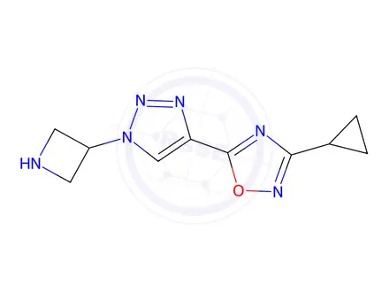 Chemical structure of 5-(1-(azetidin-3-yl)-1h-1,2,3-triazol-4-yl)-3-cyclopropyl-1,2,4-oxadiazole