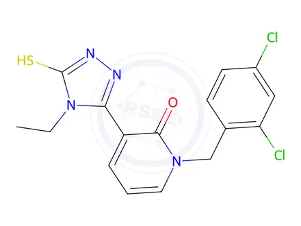 Chemical structure of 1-[(2,4-Dichlorophenyl)methyl]-3-(4-ethyl-5-sulfanyl-4H-1,2,4-triazol-3-yl)-1,2-dihydropyridin-2-one