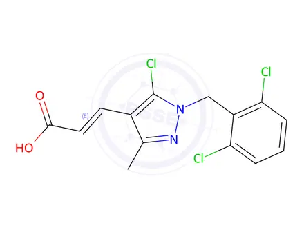 Chemical structure of (2E)-3-{5-chloro-1-[(2,6-dichlorophenyl)methyl]-3-methyl-1H-pyrazol-4-yl}prop-2-enoic acid