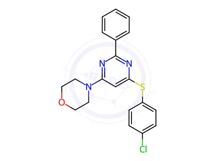 Chemical structure of 4-{6-[(4-chlorophenyl)sulfanyl]-2-phenyl-4-pyrimidinyl}morpholine