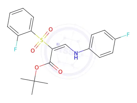 Chemical structure of tert-Butyl (2E)-2-(2-fluorobenzenesulfonyl)-3-[(4-fluorophenyl)amino]prop-2-enoate