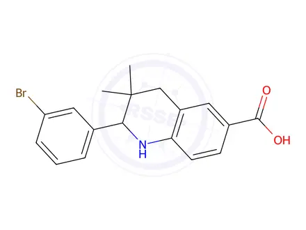 Chemical structure of 2-(3-Bromophenyl)-3,3-dimethyl-1,2,3,4-tetrahydroquinoline-6-carboxylic acid